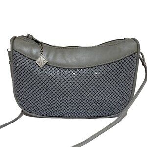 VTG Whiting & Davis Metal Mesh & Leather Crossbody Bag Gray Party Glam RARE 80s